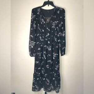 Who What Wear Black Floral Maxi Dress With Sheer Sleeves size small 90s Fall